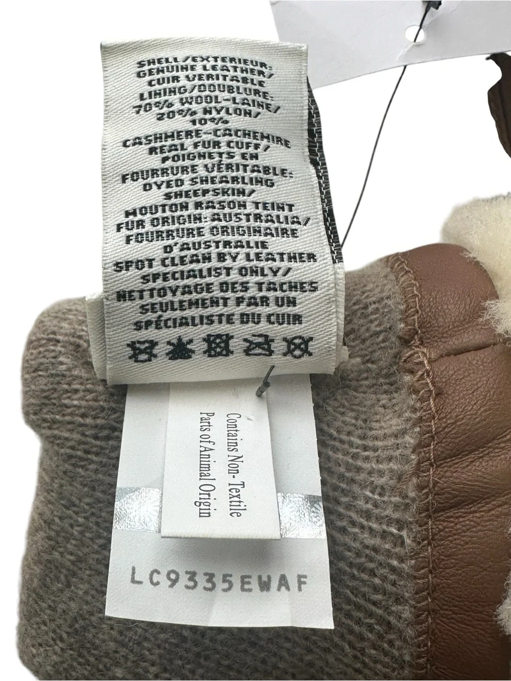 UGG Leather Shearling Cuff Touchscreen Gloves Cashmere Lined Size S NWT Brown